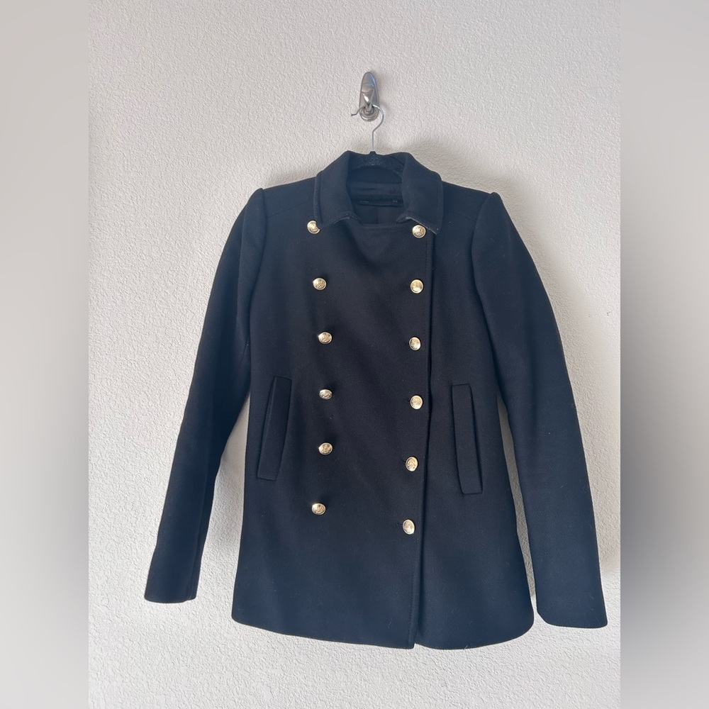Zara Black and Gold Double Breasted Pea Coat Size S